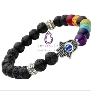 7 Chakra Lava Regular Bracelet With Hamsha Charm